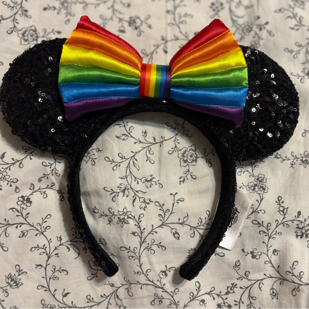 Black Sequin Disney Parks Mouse Ears with Pride Bow Headband